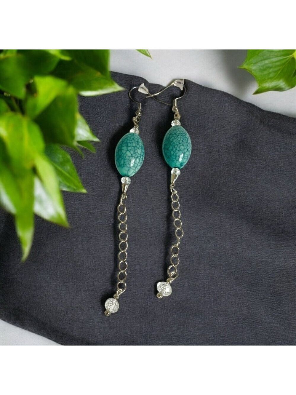 REIMAGINED Faux Turquoise Glass Beads 925 Hook Earrings